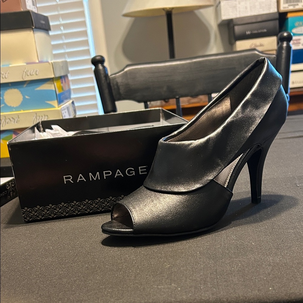 Rampage Sleek Black Peep Toe Heels